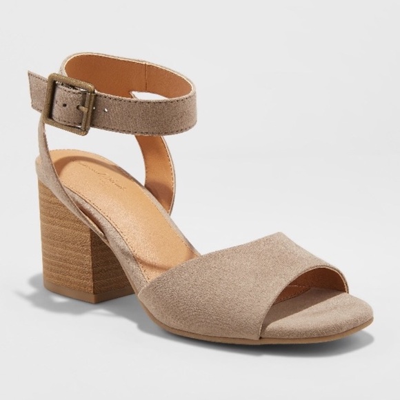 Universal Thread Shoes - Microsuede Heel Taupe Tan Nude Block Open Toe Shoe